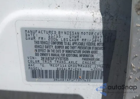 2015 Nissan Sentra Sr из США, поврежденный, VIN 3N1AB7AP1FY377635